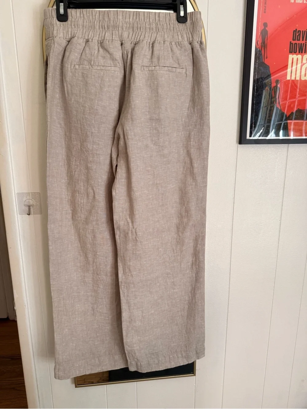 Women’s 100% European Linen wide leg Drawstring Pants - Flax